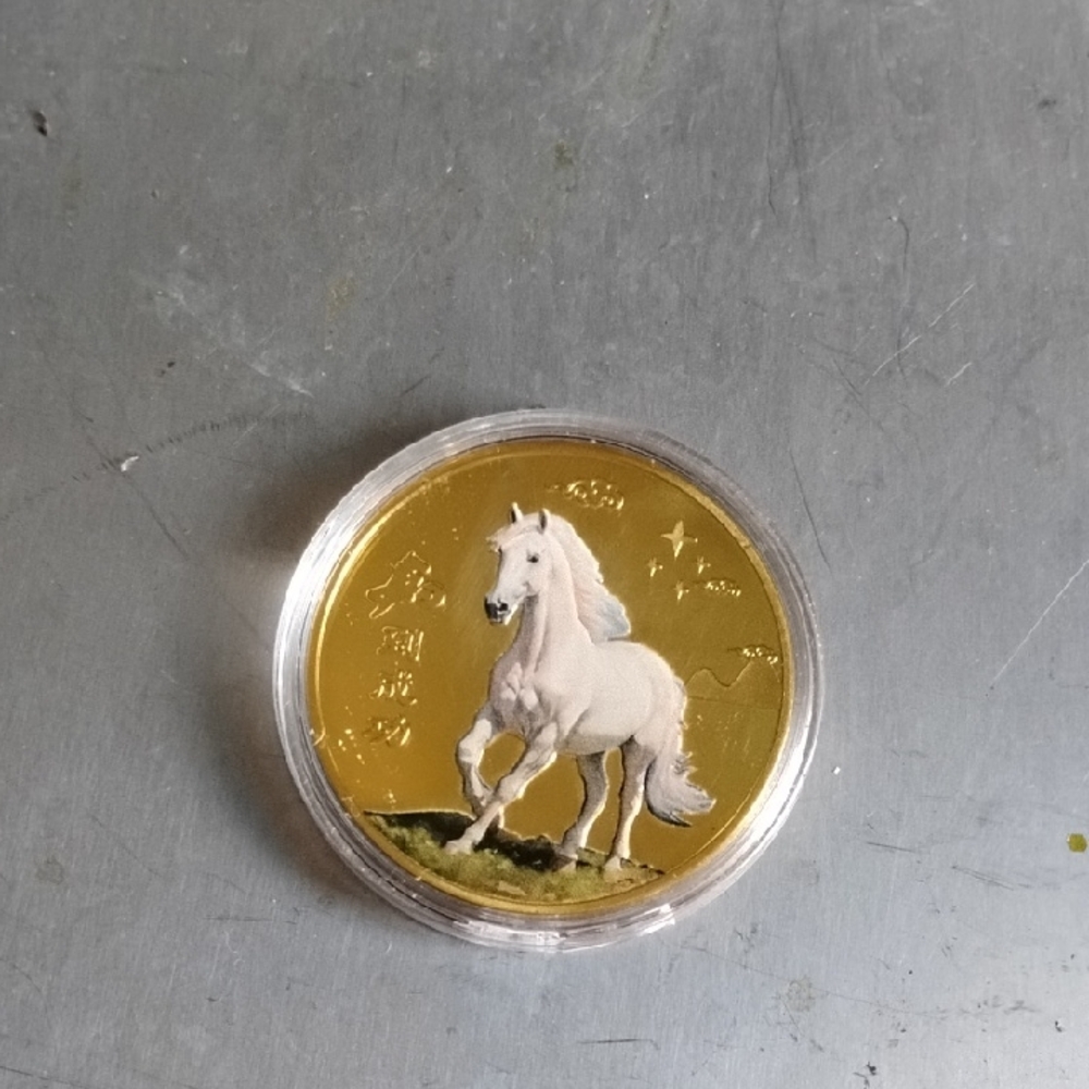 Mint Golden Coin with White Horse Design(Cased)